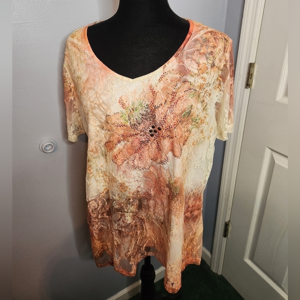 Vintage B.L.E.U. Woman 1X Made In U.S.A. With Florals/Lace/Beads